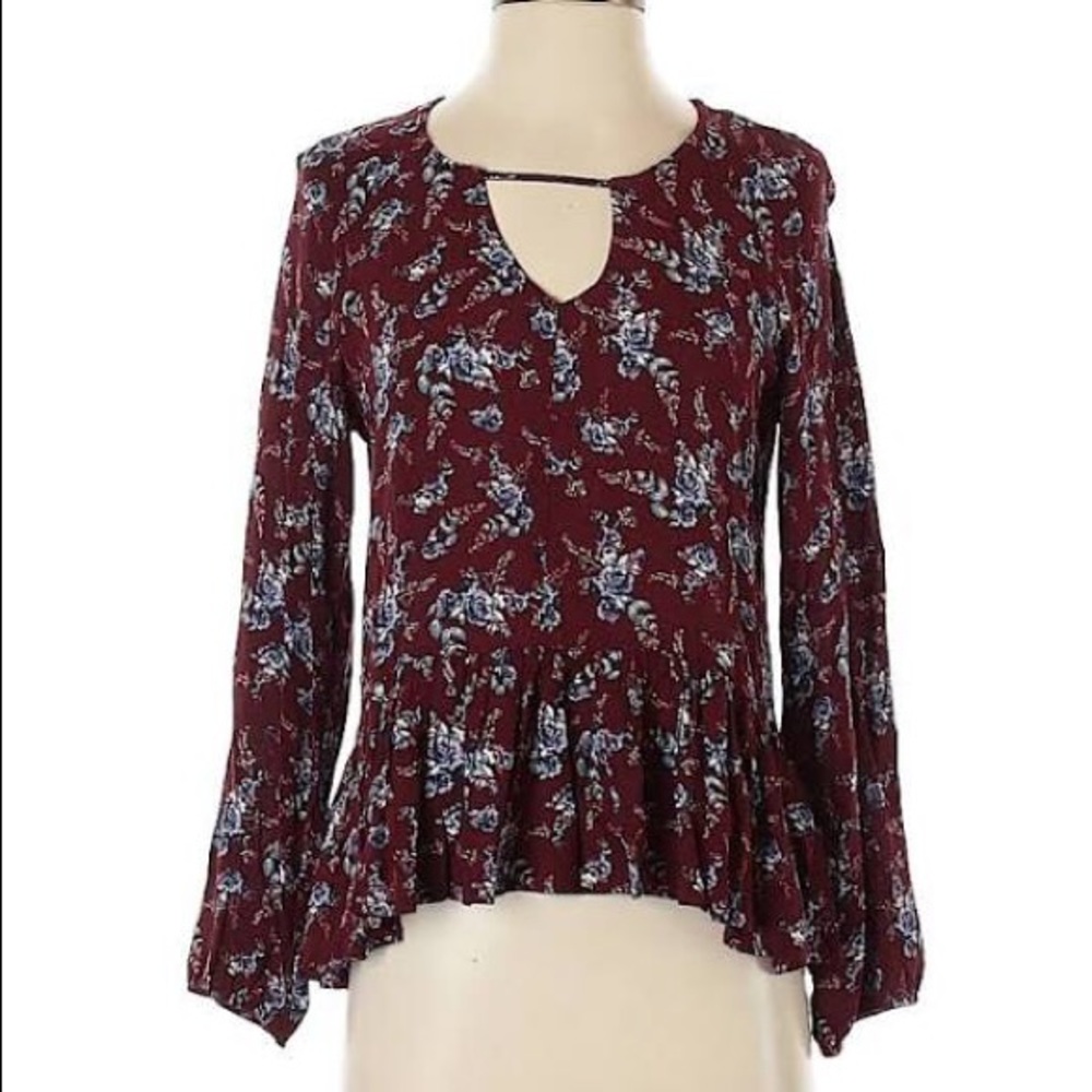 xs maroon floral design long sleeve